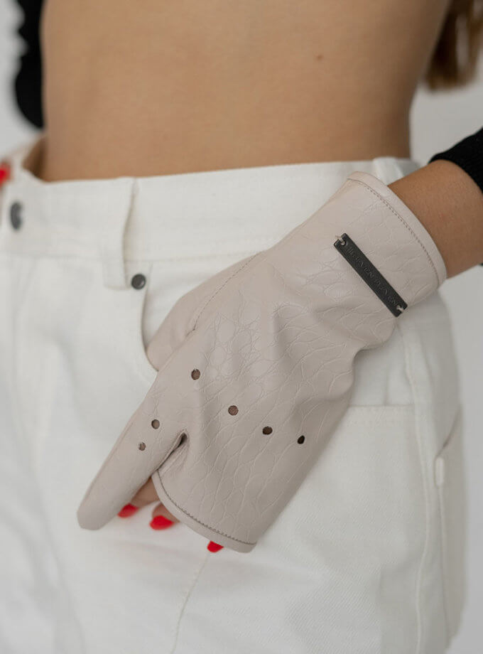 Рукавички без пальців Myrta бежеві кроко 7/11 SEVEN ELEVEN (SE21GlMyrtaCrcBg)