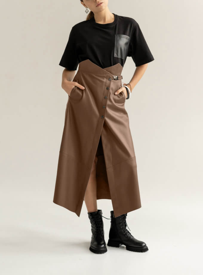 Спідниця на запах з екошкіри 7/11 SEVEN ELEVEN (SE21SkBrassicaLtrBr)