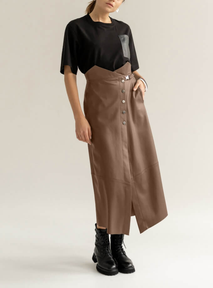 Спідниця на запах з екошкіри 7/11 SEVEN ELEVEN (SE21SkBrassicaLtrBr)