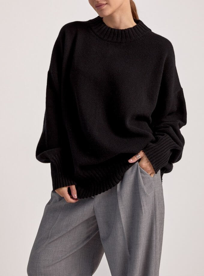 Светр об'ємний з вовни мериноса та кашеміру FIORE BIANCO (FRBC_ovcash_black) - фото 17