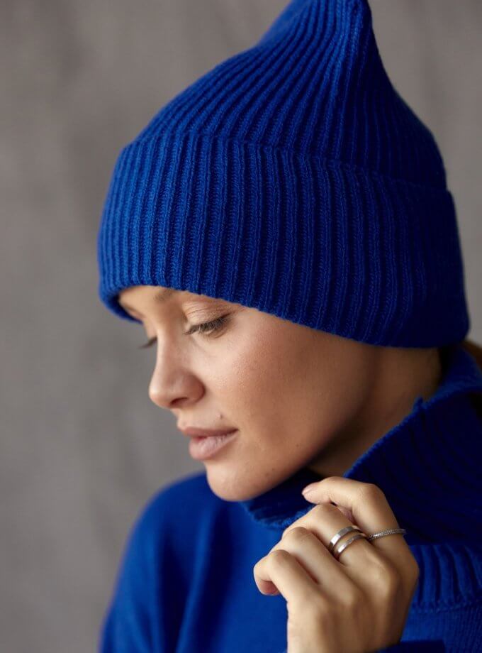 Шапка біні з вовни мериноса FIORE BIANCO (FRBC_hat__blue)