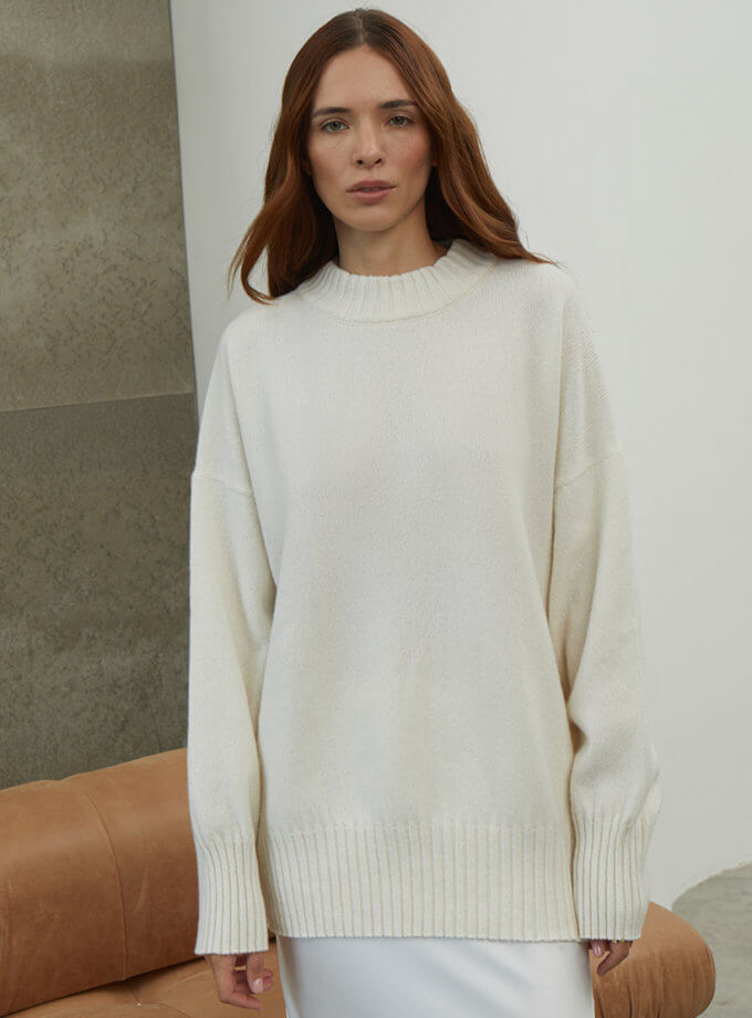Светр об'ємний з вовни мериноса та кашеміру FIORE BIANCO (FRBC_ovcash_milk) - фото 13