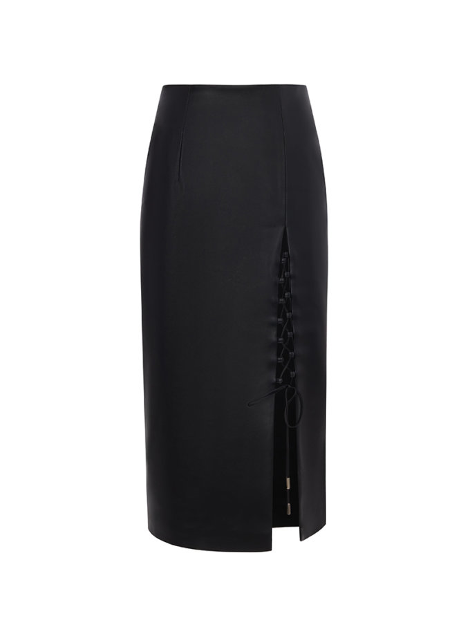 Шкіряна міді спідниця зі шнурівкою ROSCA (RSC_Skirt-001)