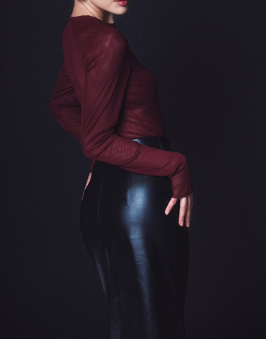 IMG_11454 Шкіряна міді спідниця зі шнурівкою ROSCA (RSC_Skirt-001) - фото 4