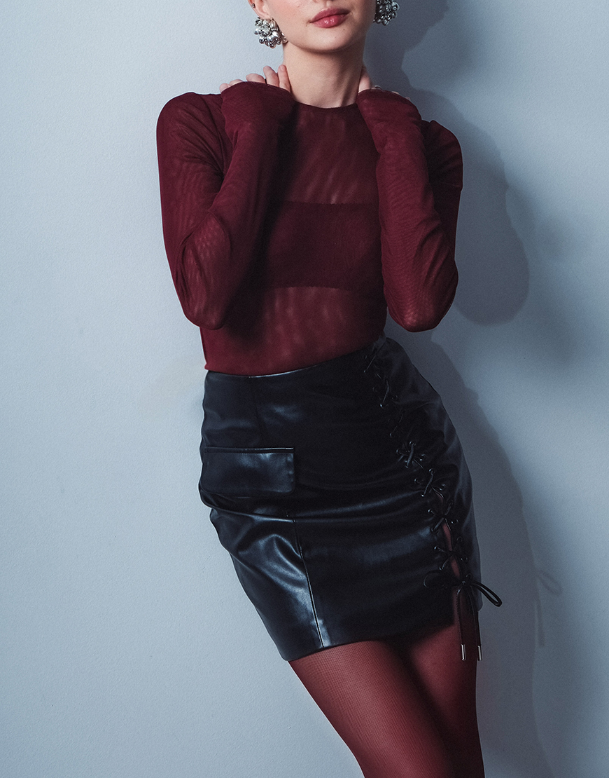 IMG_11873 Шкіряна міні спідниця зі шнурівкою ROSCA (RSC_Skirt-003) - фото 5