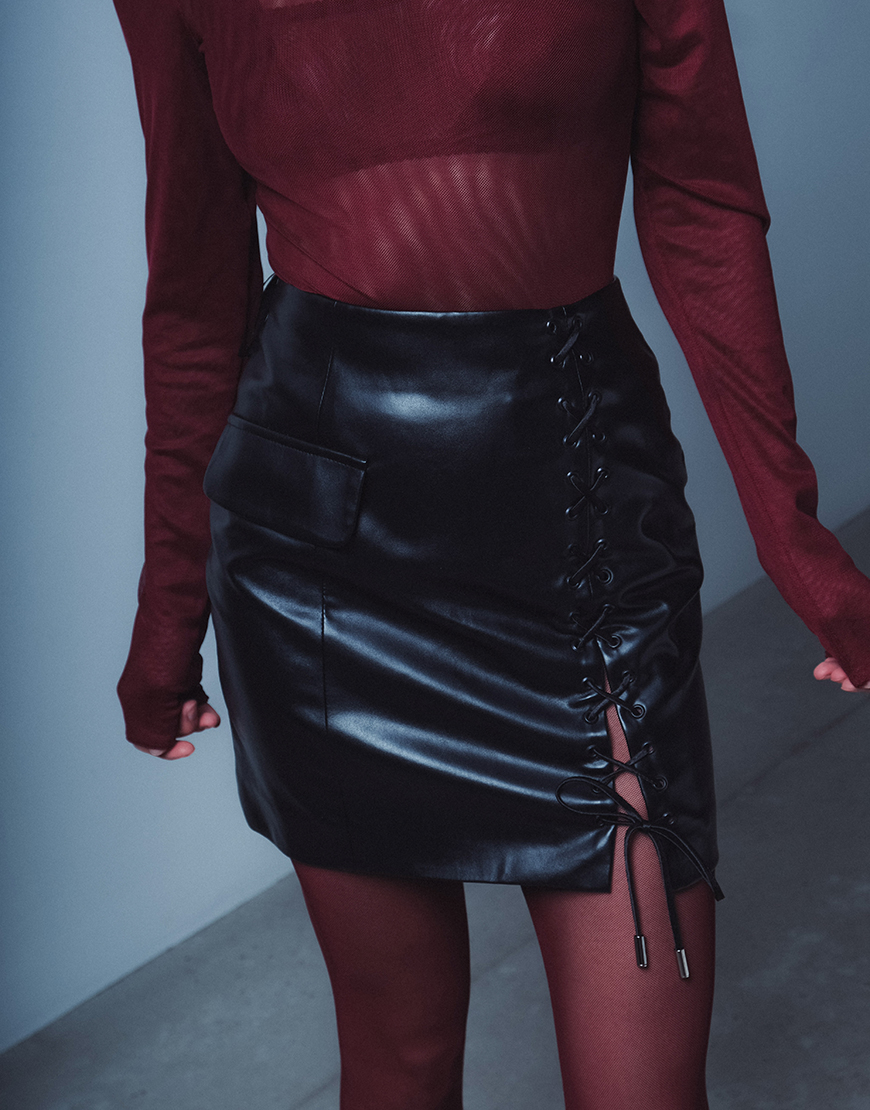 IMG_11878 Шкіряна міні спідниця зі шнурівкою ROSCA (RSC_Skirt-003) - фото 4