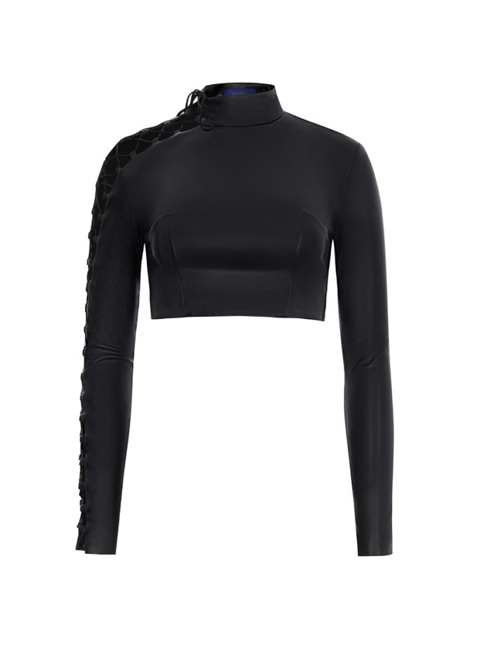 Топ шкіряний чорний зі шнурівкою ROSCA (RSC_BLOUSE-003)