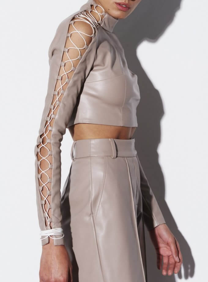 Топ шкіряний бежевий зі шнурівкою ROSCA (RSC_BLOUSE-003/2)