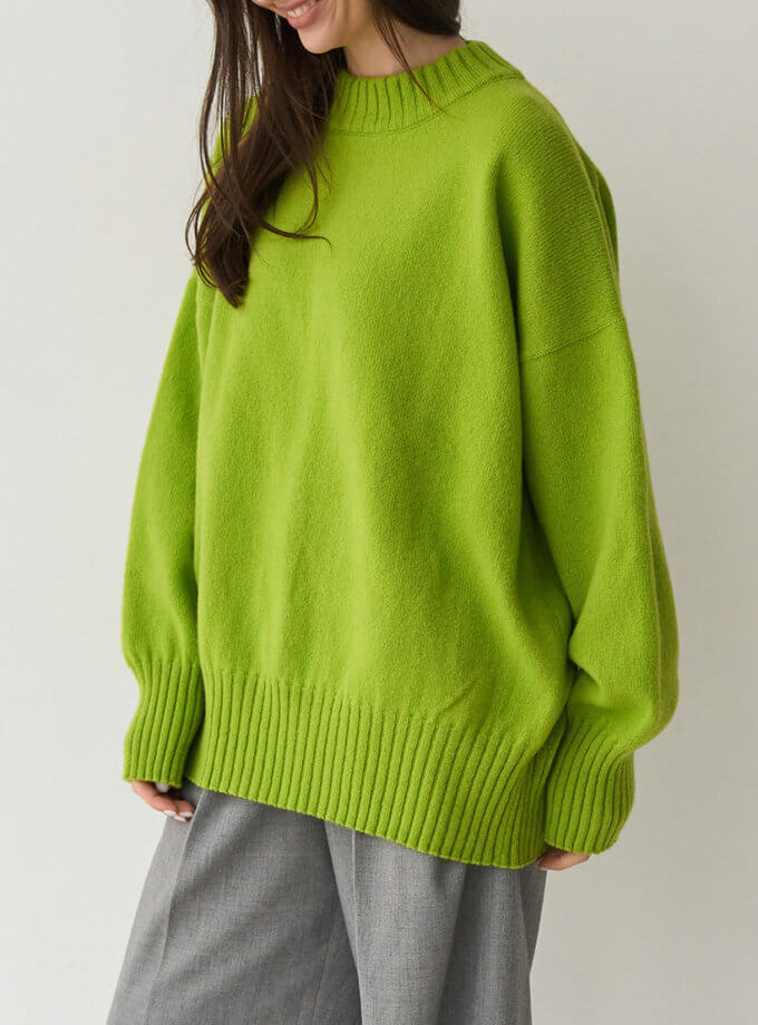 Светр об'ємний з вовни мериноса та кашеміру FIORE BIANCO (FRBC_Fbovcash_lime)