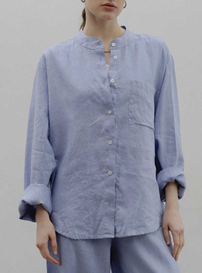 Сорочка синя лляна з комірцем-стійкою BALCONY GARMENT (BLCN_978) - фото 11