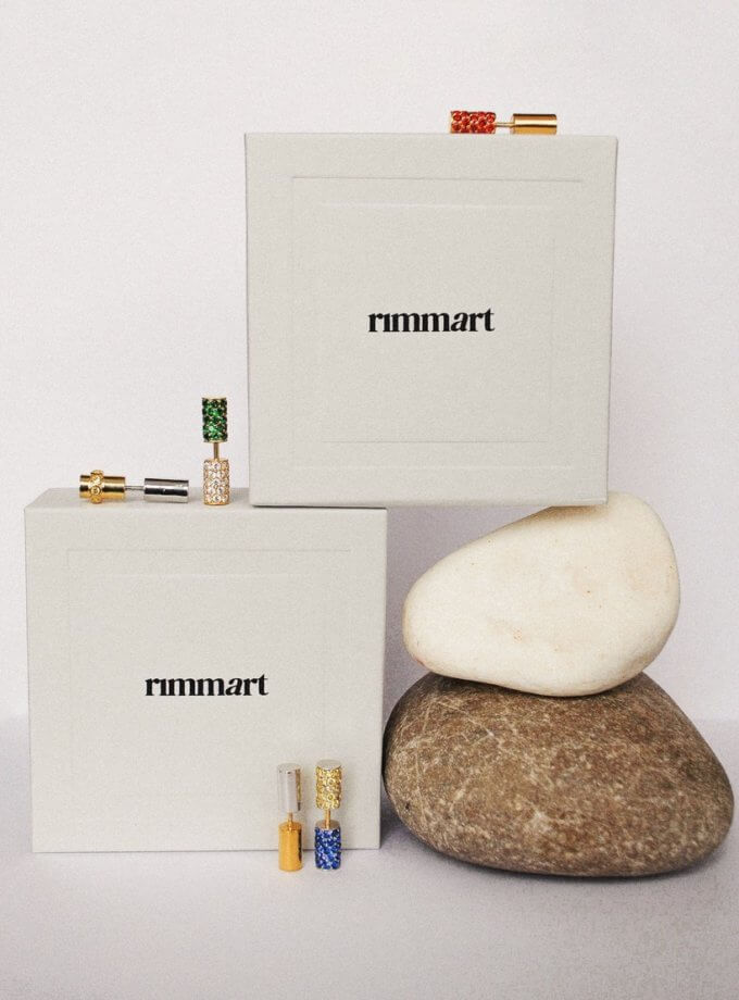 Половина моно-сережки Balance жовта з синім камінням RIMMART JEWELRY (RAJ_ERApl-047b)