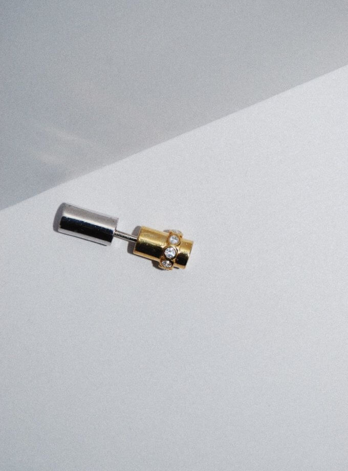 Половина моно-сережки Balance жовта з білим камінням RIMMART JEWELRY (RAJ_ERApl-047w)