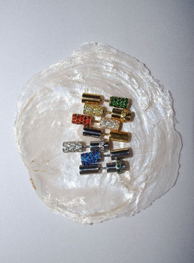 Половина моно-сережки Balance жовта з жовтим камінням RIMMART JEWELRY (RAJ_ERApl-046y)