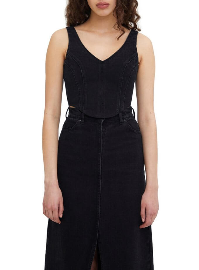 Чорний корсет із V-образним вирізом MATCH DENIM (MTCH_SP23-CORSET2-BLACK)