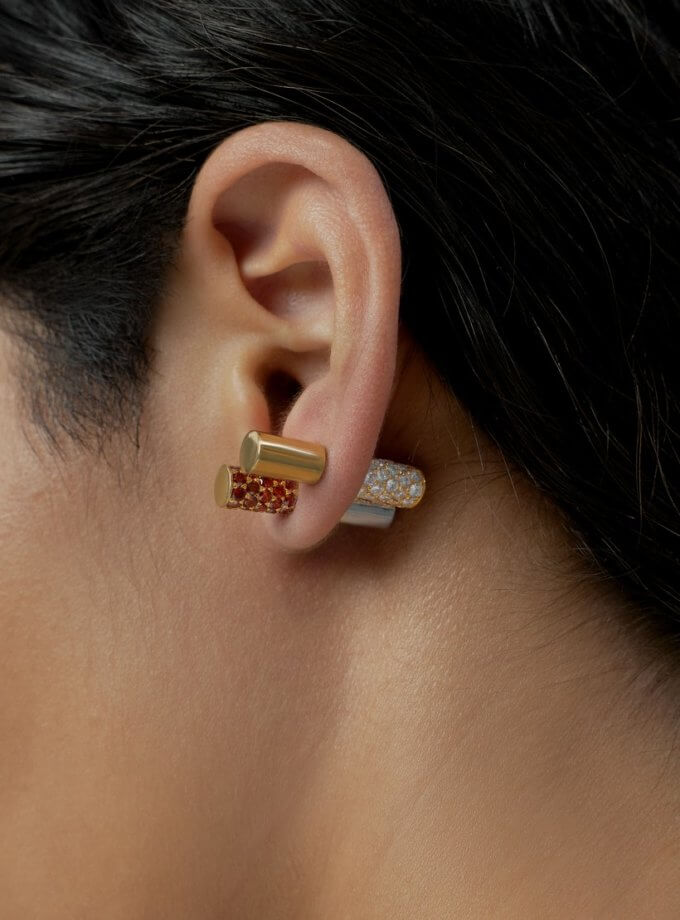 Половина моно-сережки Balance жовта з білим камінням RIMMART JEWELRY (RAJ_ERApl-046w)