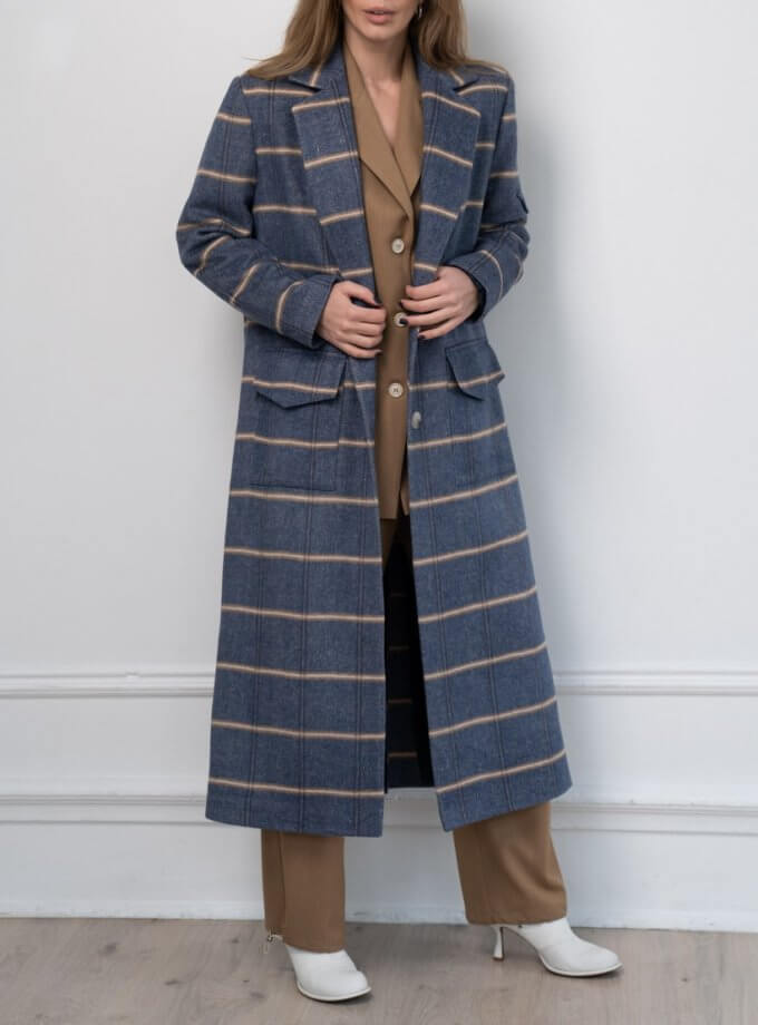 Пальто в клітинку з високою шліцою XM BY MALINOVSKAYA (XM_небо_14)