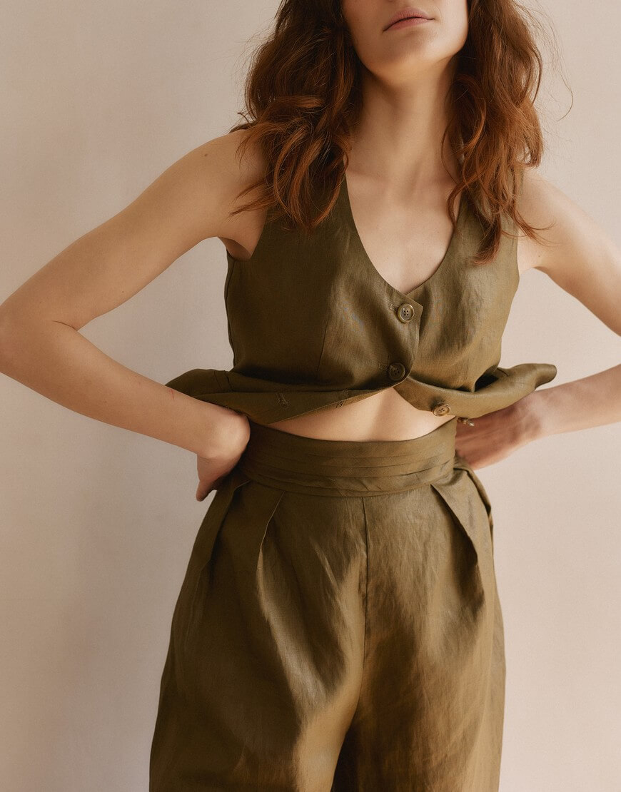 11.0515195 Лляні брюки зелені WKMF (WKMF_149_1) - фото 5