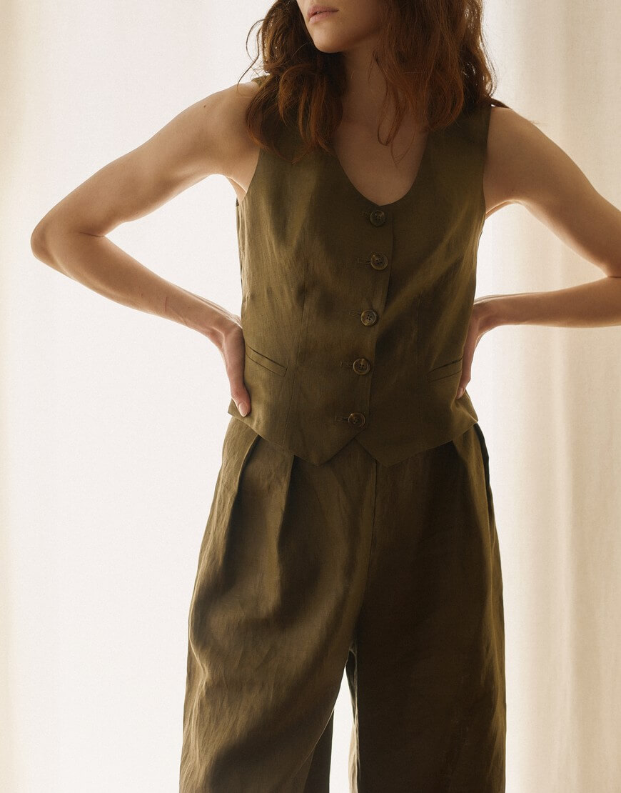 11.0515274 Лляні брюки зелені WKMF (WKMF_149_1) - фото 4