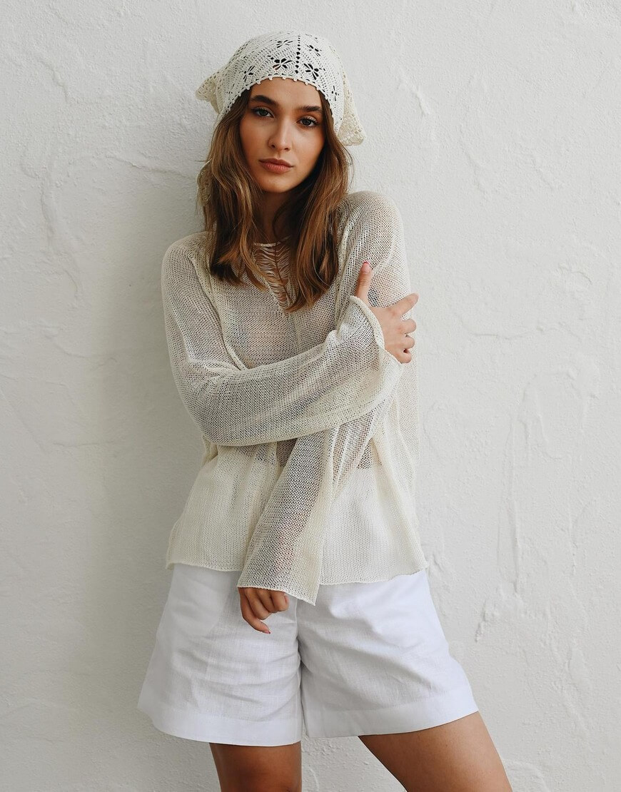 Processed with VSCO with a6 preset Хустка з льону та шовку молочного кольору NYNI (VSH_000-213) - фото 4