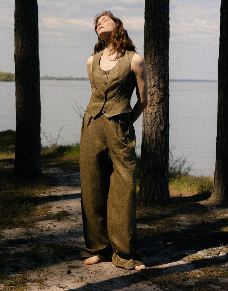 _MG_0055 Лляні брюки зелені WKMF (WKMF_149_1) - фото 6