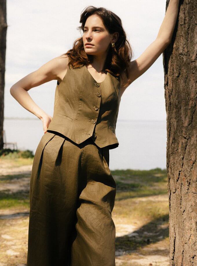 Лляний жилет зелений WKMF (WKMF_148_1)