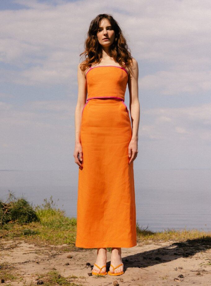 Лляна спідниця помаранчева WKMF (WKMF_147_1)