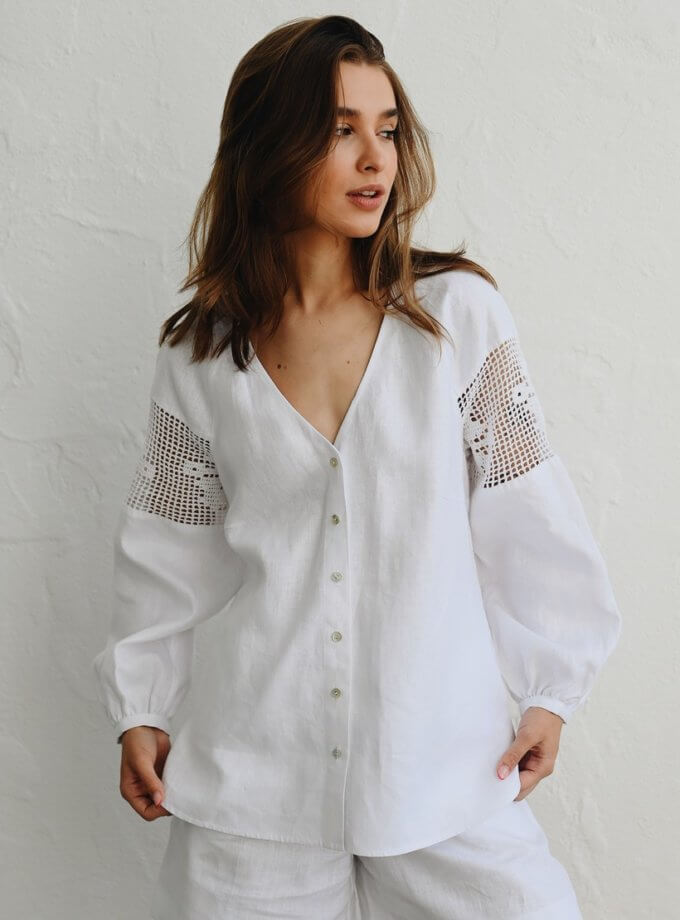 Біла сорочка з в'язаними елементами NYNI (VSH_000-901) - фото 17