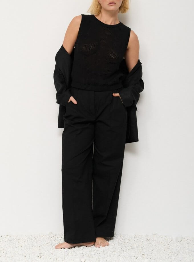 Лляні штани з защипами FIORE BIANCO (FRBK_FB_27_07_black)