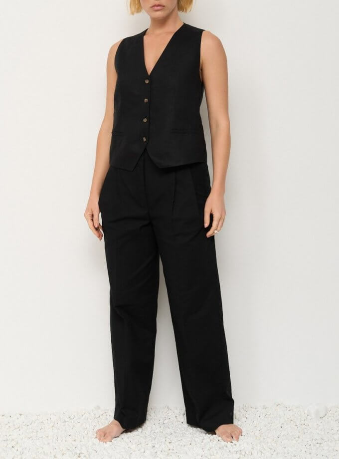 Лляні штани з защипами FIORE BIANCO (FRBK_FB_27_07_black)