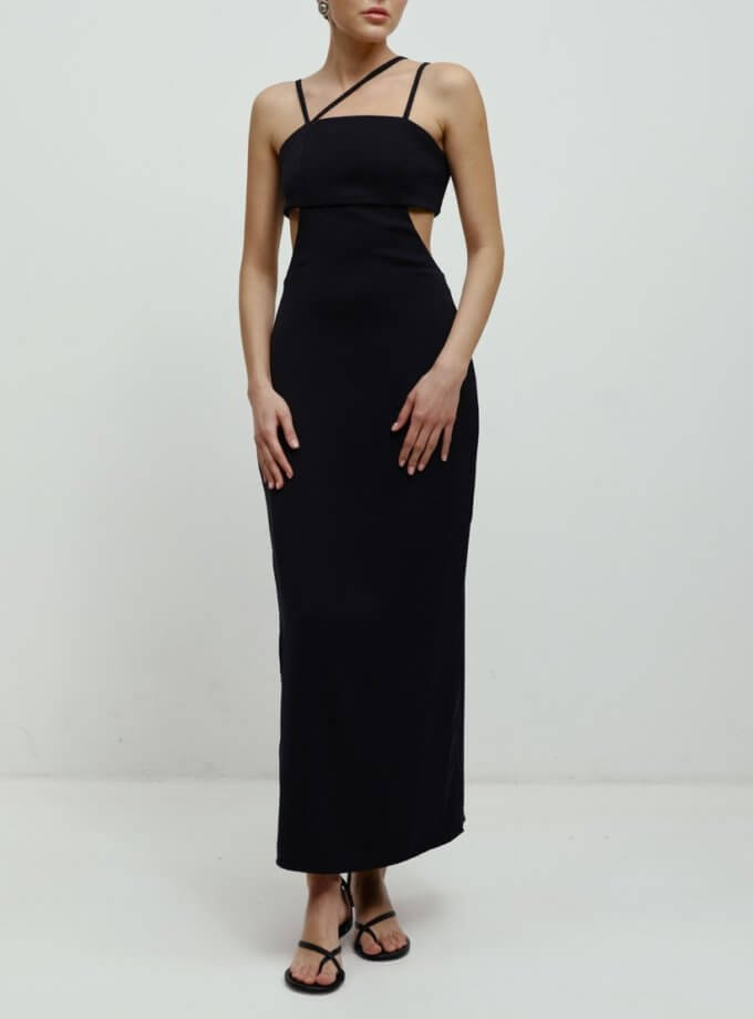 Сукня з акцентними вирізами на стегнах чорна ROSCA (RSC_Dress-006/2)