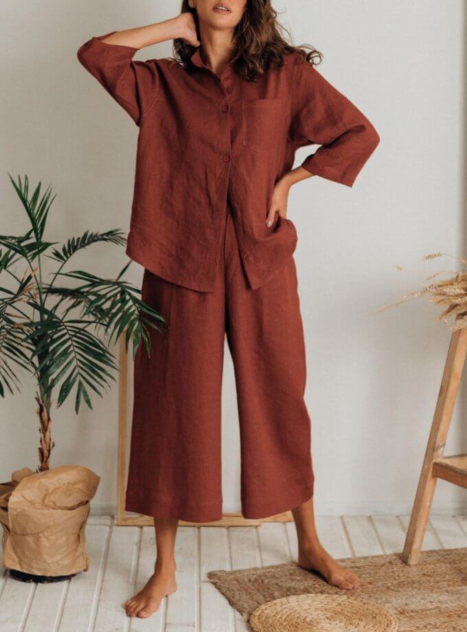 Теракотовий лляний костюм з кюлотами DUGA (SGL_SC_4)