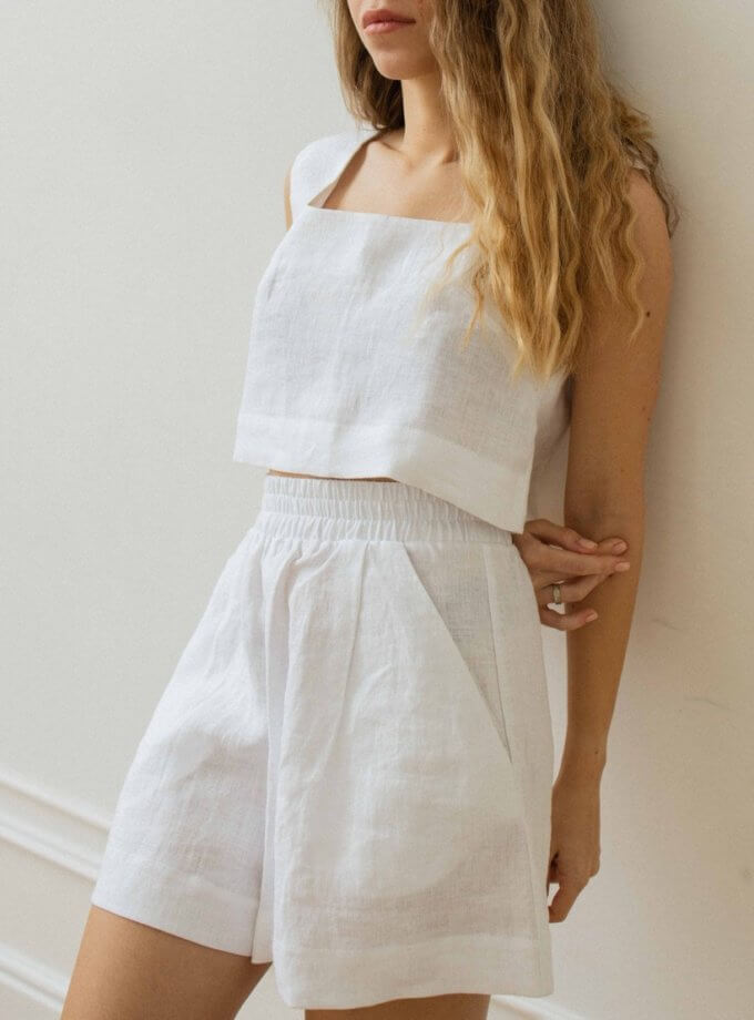 Білі ляні топ та кроп шорти DUGA (SGL_TSC_1)