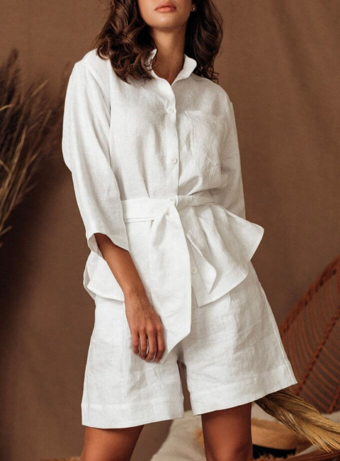 Білий лляний костюм з сорочкою та шортами DUGA (SGL_SS_1)