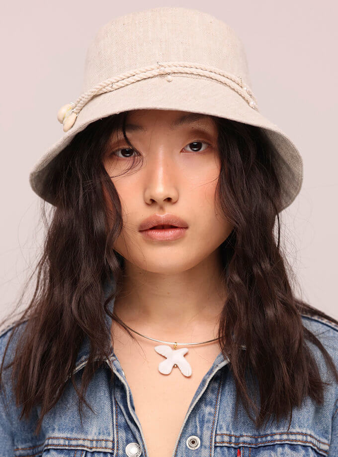 Класична лляна панама Milk FURT (FR_LNBCKT01-LGHT-SHLL-PRLS)