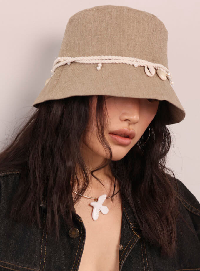 Класична лляна панама Beige FURT (FR_LNBCKT02-DRCK-SHLL-PRLS)