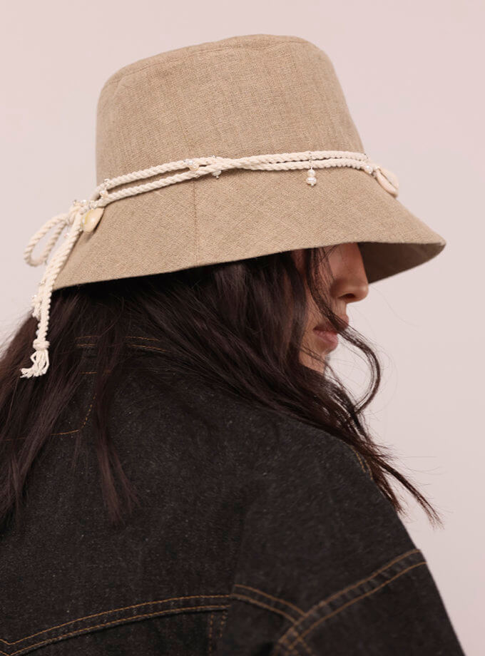 Класична лляна панама Beige FURT (FR_LNBCKT02-DRCK-SHLL-PRLS)