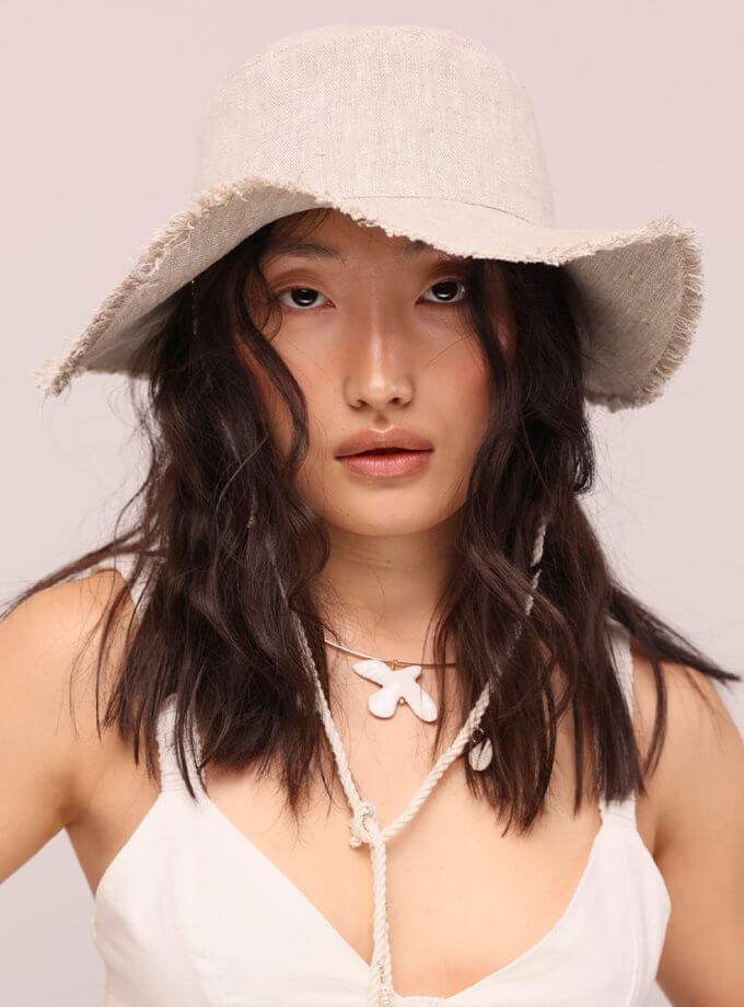 Лляна панама з широкими полями Milk FURT (FR_LNHT01-LGHT-SHLL-PRLS)