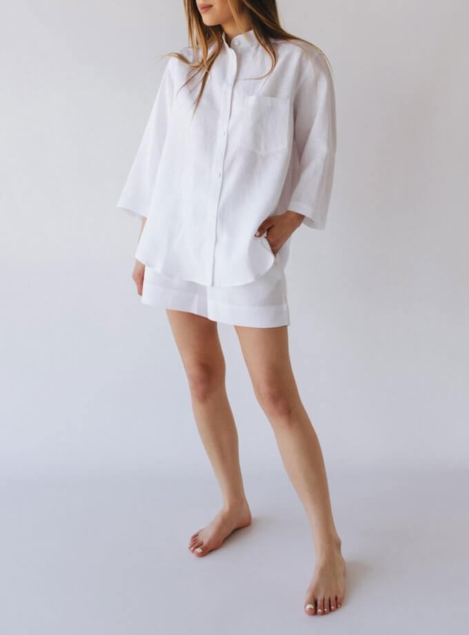 Білий лляний костюм з кроп шортами DUGA (SGL_SCS_1)
