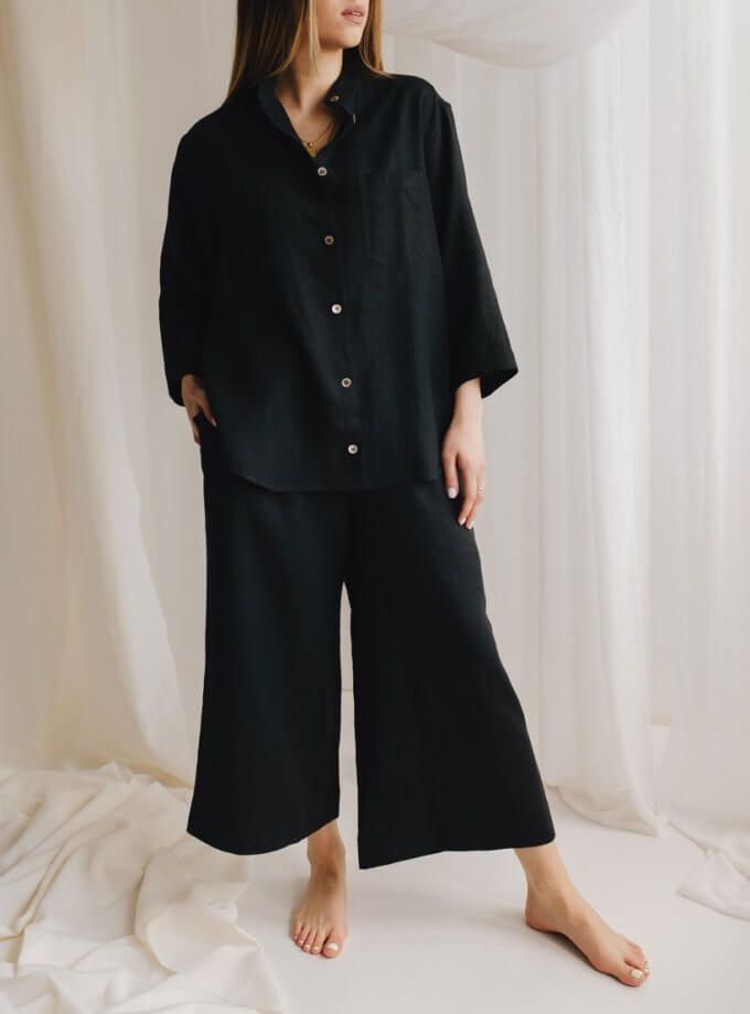 Чорний лляний костюм з кюлотами DUGA (SGL_SC_3)