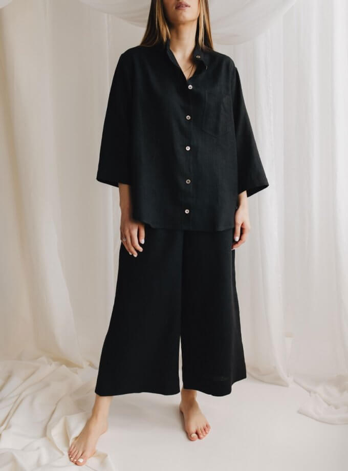 Чорний лляний костюм з кюлотами DUGA (SGL_SC_3)