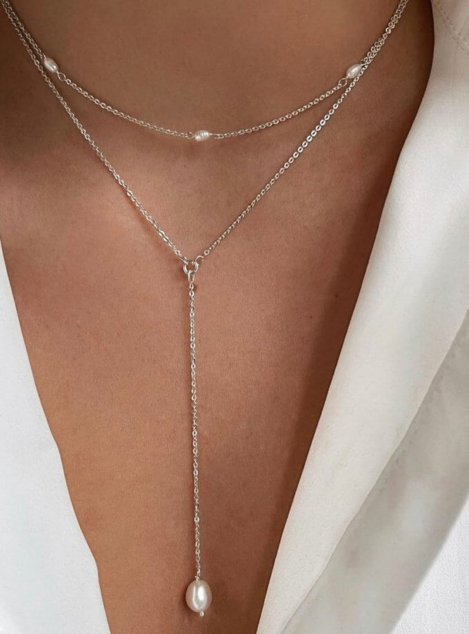 Подвійний ларіат Single Pearl SILVER STORIES (SS_HC029)
