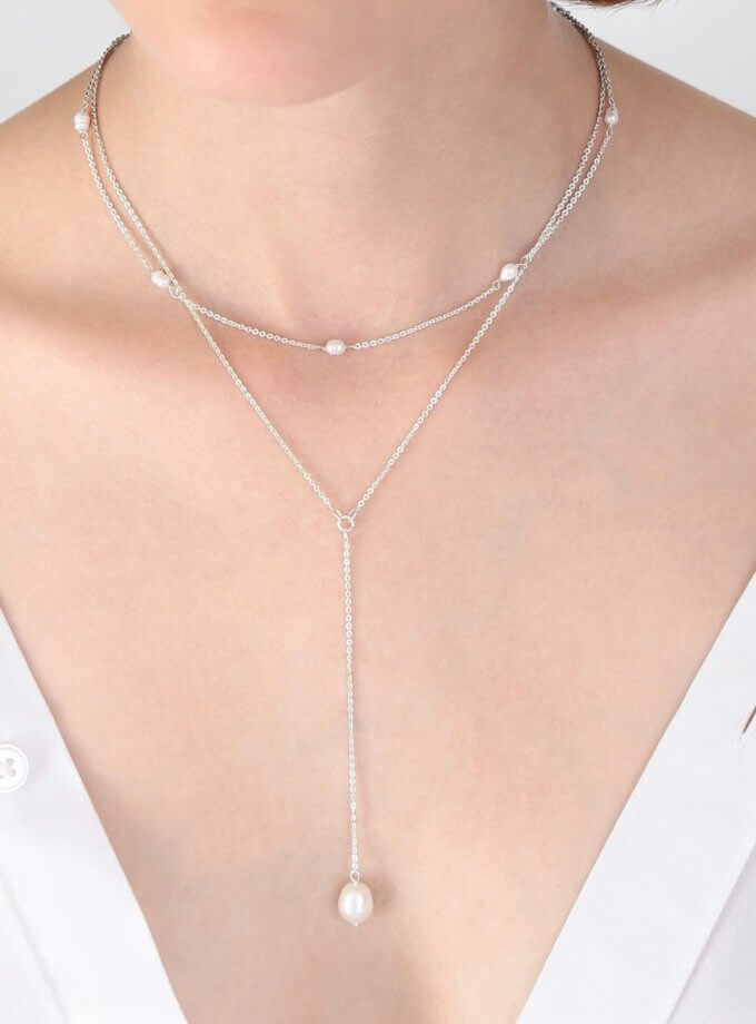 Подвійний ларіат Single Pearl SILVER STORIES (SS_HC029)