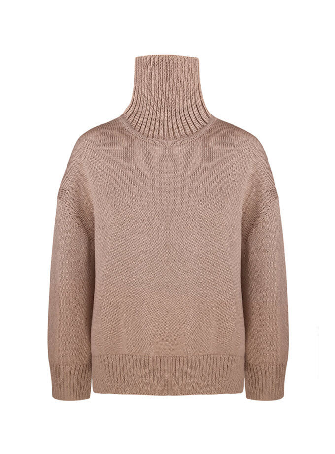 Об'ємний джемпер з вовни з горловиною та розрізами по боках MISS SECRET (MISS_PU-015-cream)