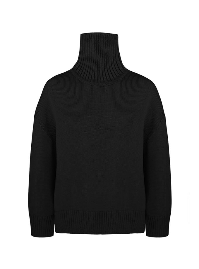 Об'ємний джемпер з вовни з горловиною та розрізами по боках MISS SECRET (MISS_PU-015-black)