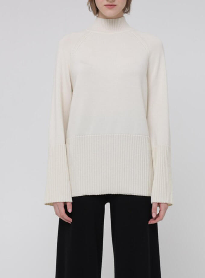 Джемпер з подовженим  манжетом з мериносової вовни MISS SECRET (MISS_PU-025-white)