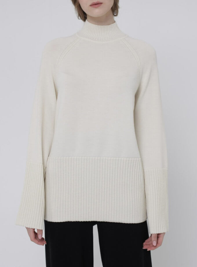 Джемпер з подовженим  манжетом з мериносової вовни MISS SECRET (MISS_PU-025-white)