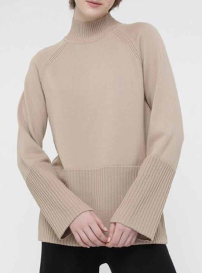 Джемпер з подовженим  манжетом з мериносової вовни MISS SECRET (MISS_PU-025-beige)