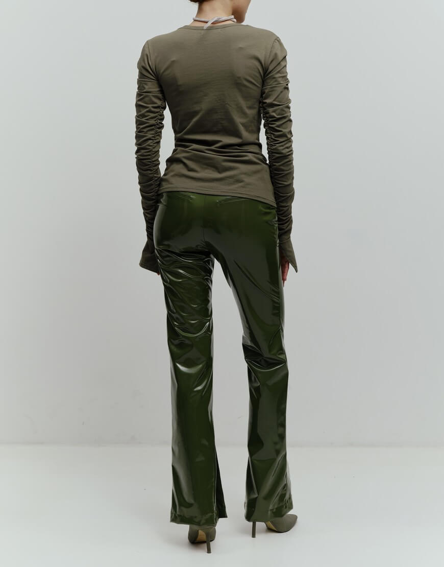 IMG_7233 3 Лонгслів драпірований хакі ROSCA (RSC_Draped-long-sleeve-001) - фото 3