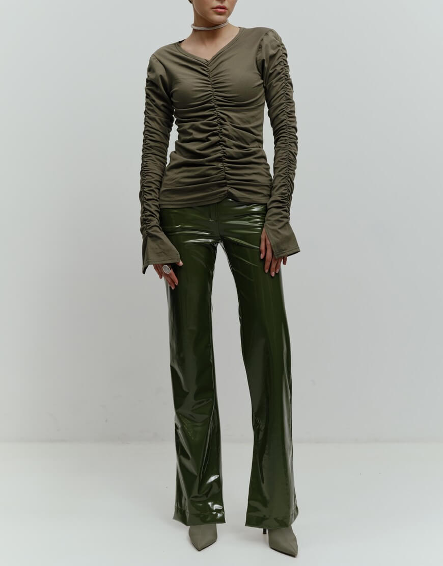 IMG_7267 2 Лонгслів драпірований хакі ROSCA (RSC_Draped-long-sleeve-001) - фото 2