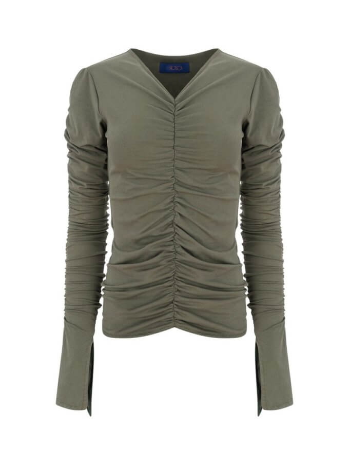 Лонгслів драпірований хакі ROSCA (RSC_Draped-long-sleeve-001)